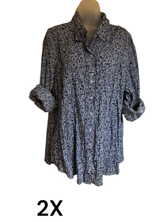 Just My Size Tops - Just My Size Blue Floral Button-Down Shirt PLUS: 2X    #C